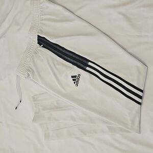 Adidas Kids White Joggers with Black Stripes